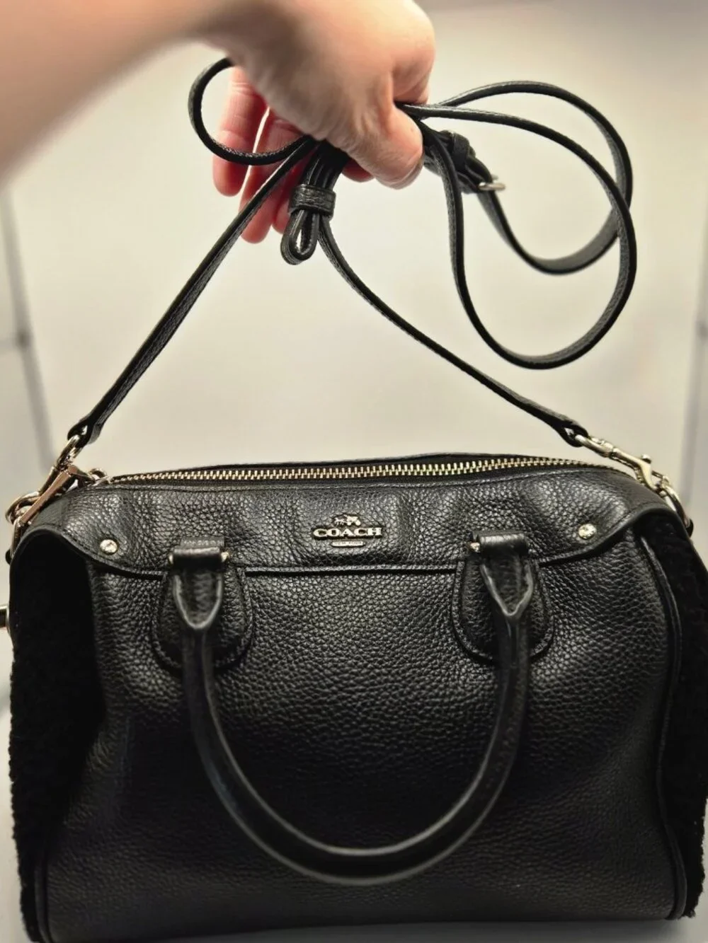 Coach Bennett Mini Satchel, Crossbody pebbled Leather with shoulder strap black